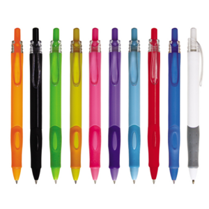 BP-2809, Bolígrafo de Plástico de color sólido con clip transparente y grip de goma