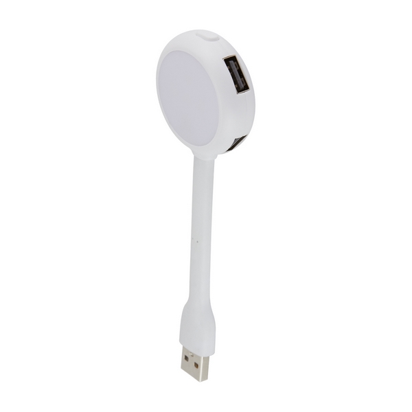 LAP010, CONCENTRADOR DE PUERTOS USB HEZE(Concentrador con luz de 4 puertos USB 2.0. Incluye botón para encender y apagar la lámpara. Cuerpo flexible. No requiere baterías.)