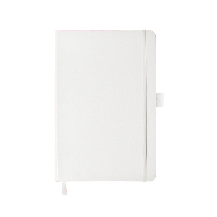 A2238, Libreta de pasta dura tamaño A5, con forro plástico, 80 hojas (160 páginas). Incluye listón como separador y banda elástica para sujetar la cubierta.
