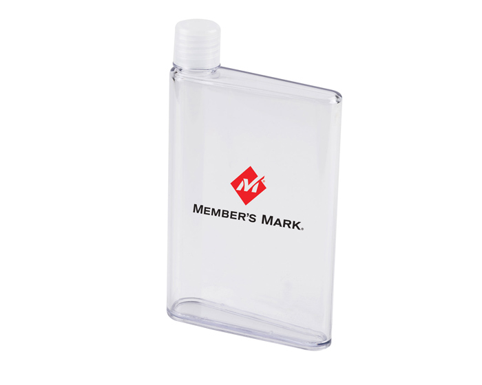 A2282, Garrafa transparente de plástico con tapa de rosca, ideal para llevar en portafolio o bolsa angosta. Con banda protectora en color. CAP. 350 ml. Presentación: caja en color blanco. *BPA FREE.
