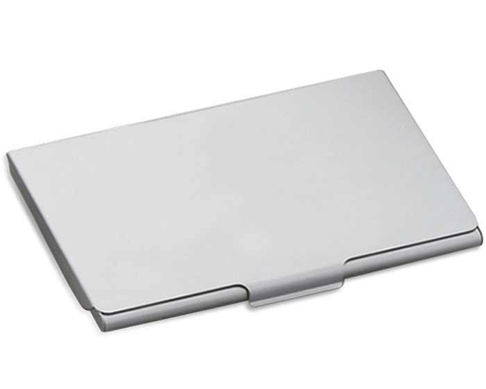 PTA12, Tarjetero de aluminio con acabado liso y cierre de presión. Capacidad 12 tarjetas. Presentación: caja en color blanco.